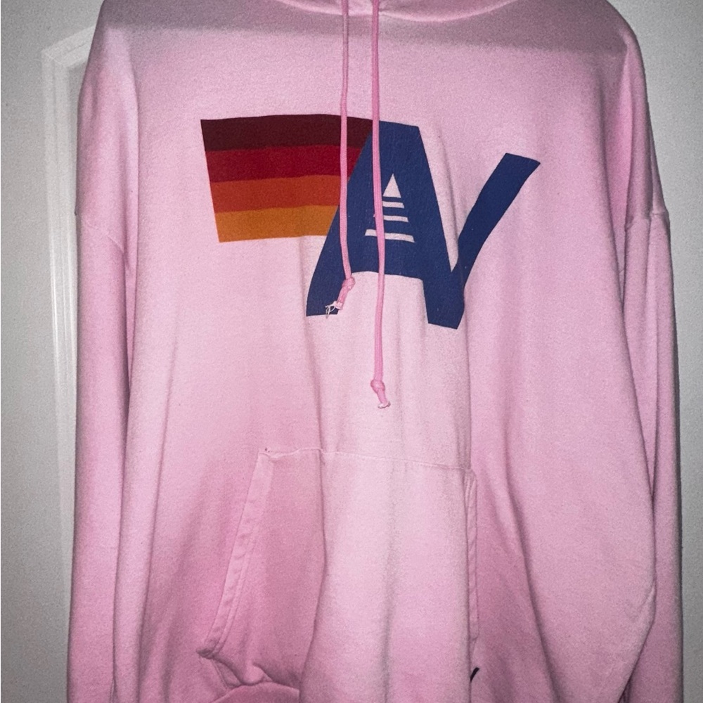 Aviator Nation Pink Relaxed Fit Hoodie Size XL with Graphic Design